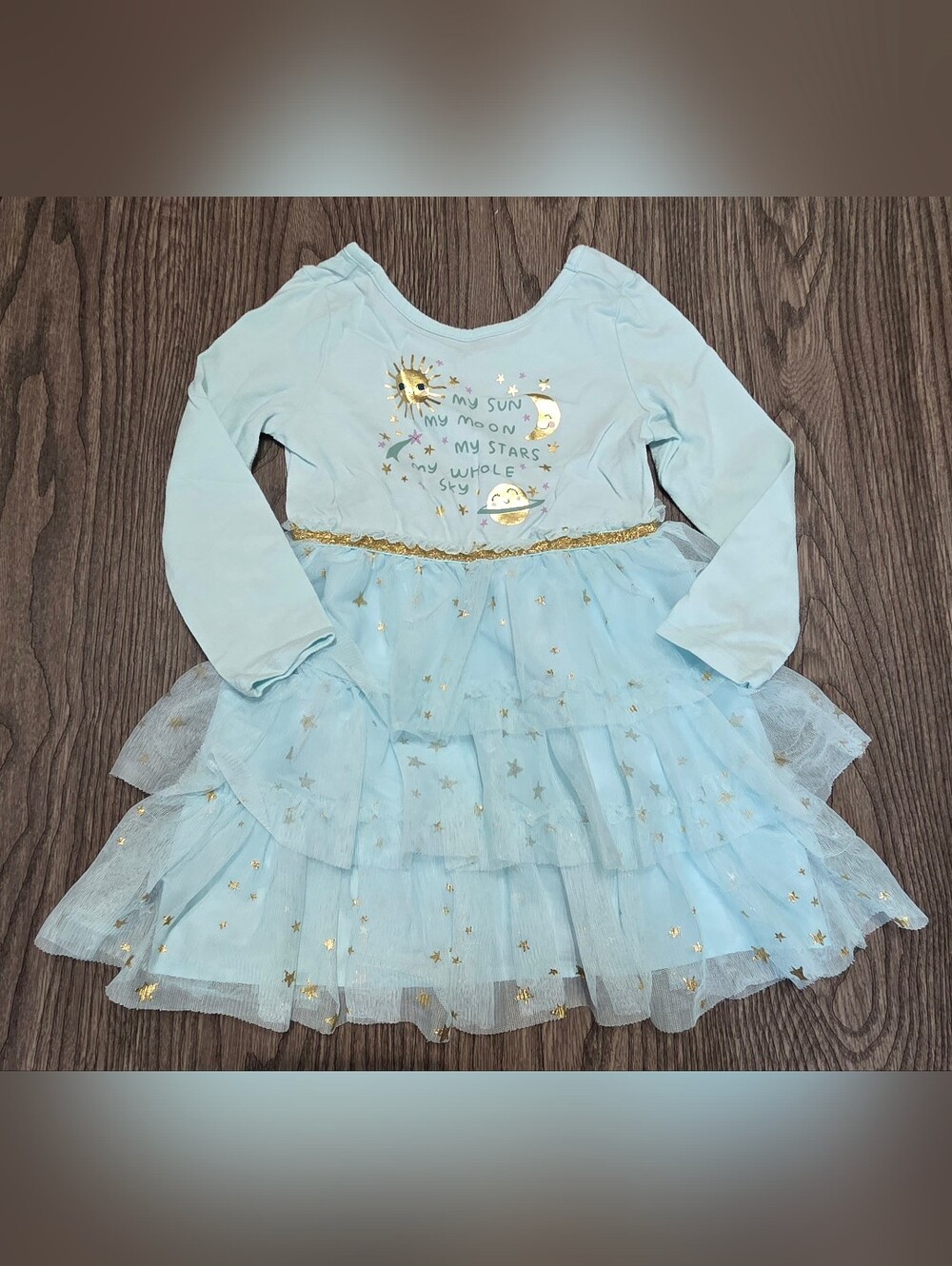 Cat & Jack Light Blue Tulle Star Dress Costume with Gold Accents